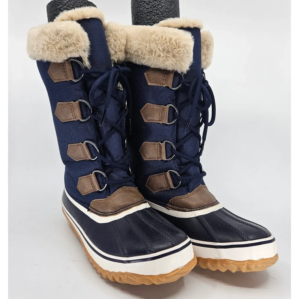 JBU Snowy Navy Blue Faux Fur Lined Winter Boots Womens Sz 7M Heritage Waterproof
